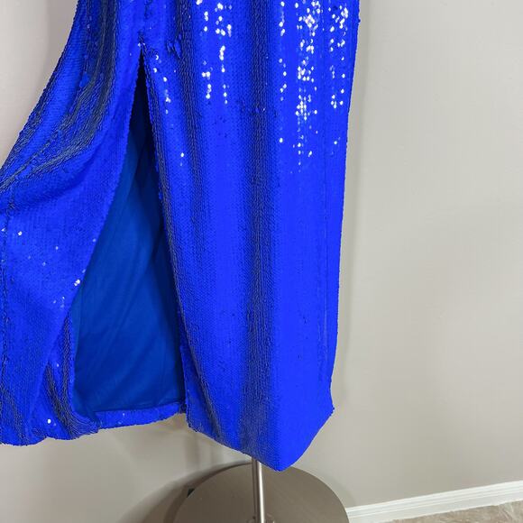 NEW Eloquii | Sequin Blue Halter Sparkle Plus Size Slit Midi Maxi Sexy Dress 16 - Picture 5 of 13